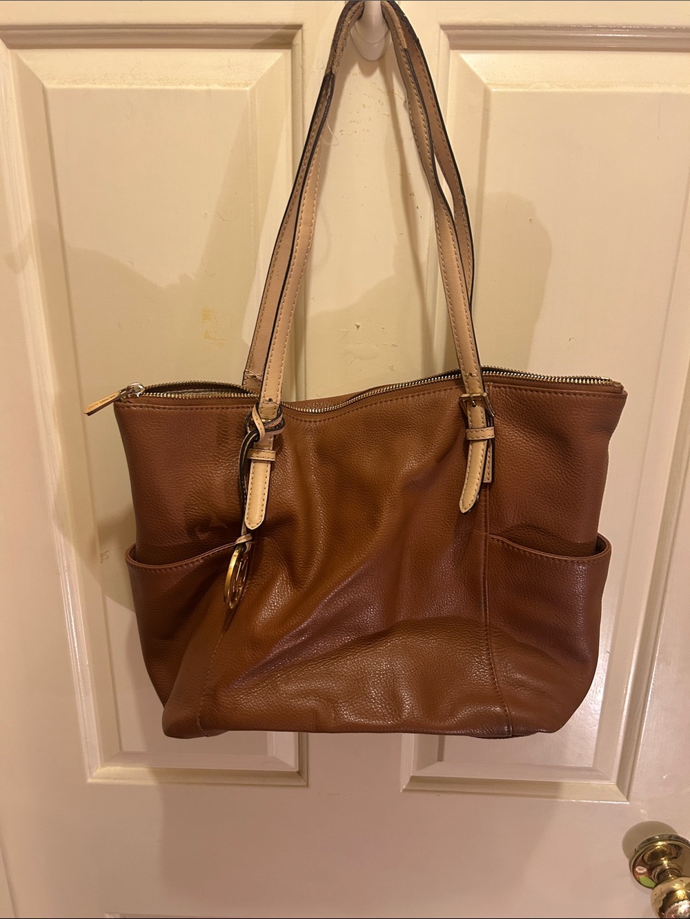 Michael Kors Brown Leather Tote with Cream Straps